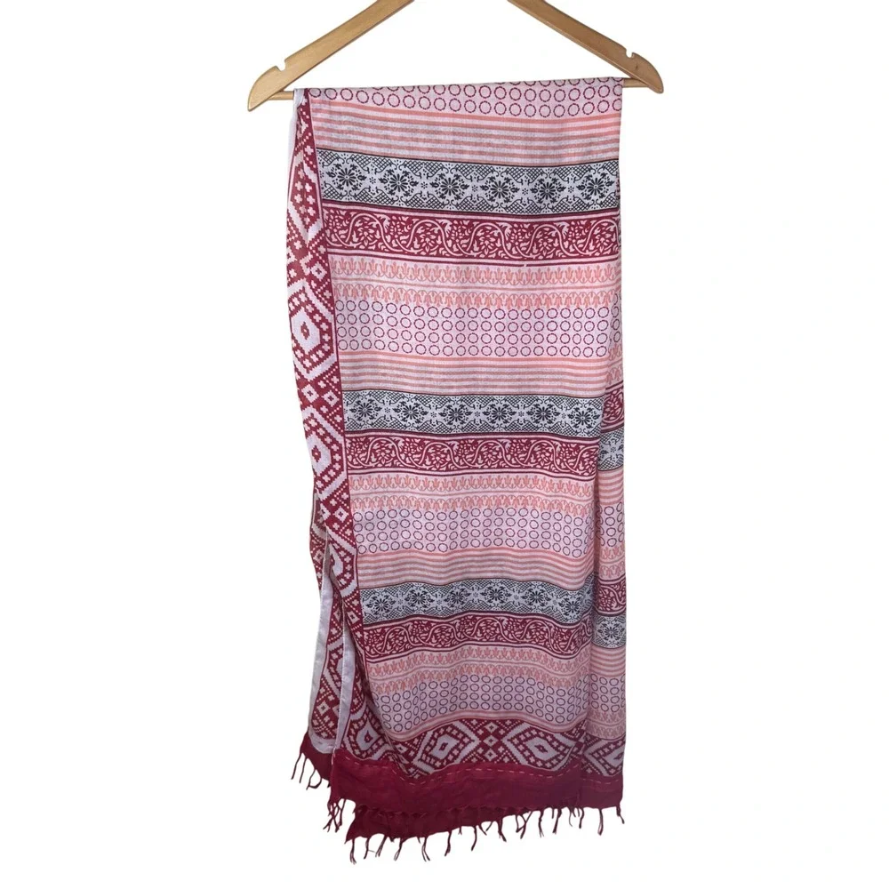 Prana Women's Pink Red Patterned Scarf‎ Wrap Bohemian Style